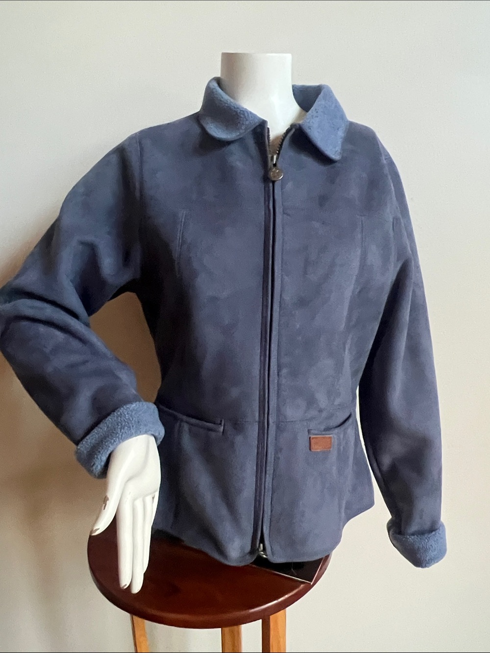 Outback trading Co suede fleece Plush Zip-Up Teddy Jacket in Dusty Blue w/pocket